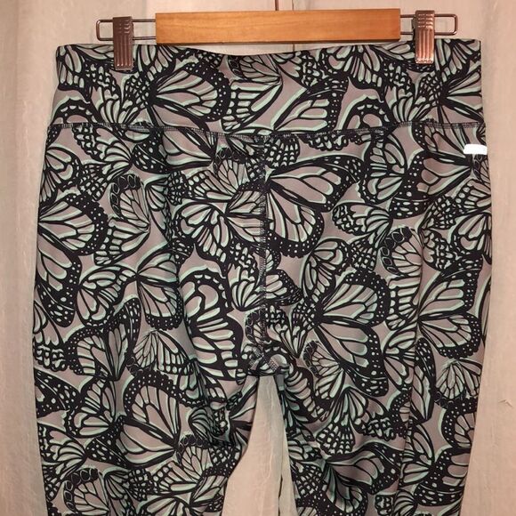 Danskin Now L Dri More Gray Teal Butterfly Athletic Active Leggings - Picture 4 of 14